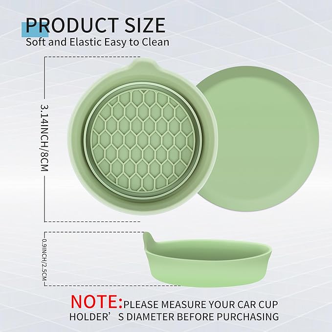 Amooca Car Cup Coaster Universal Automotive Waterproof Non-Slip Cup Holders Sift-Proof Spill Holder Car Interior Accessories 4 Pack Tea Green