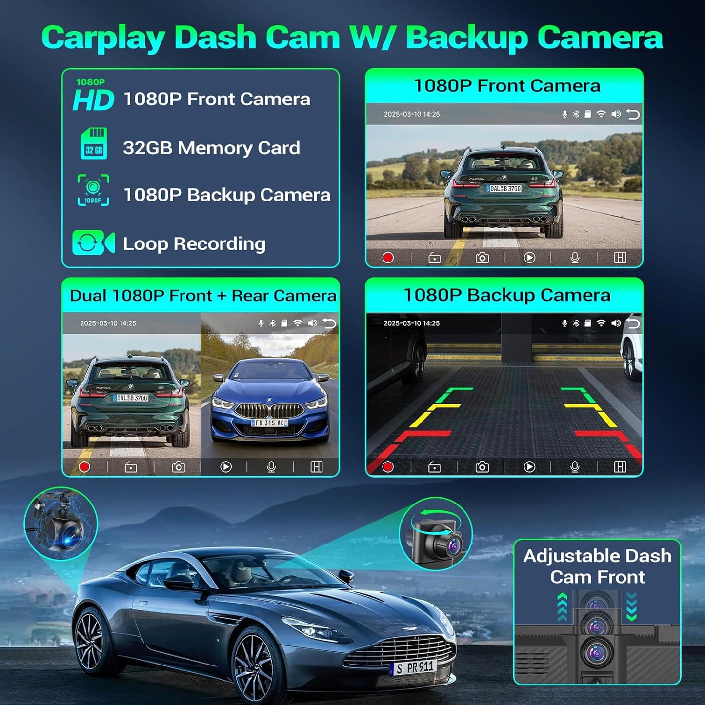 Carplay Screen for Car, 7" Portable Wireless Car Stereo for Apple Carplay & Android Auto,Touchscreen CarPlay Dash Cam,Audio Receivers W/Mirror Link/Rear Camera/Bluetooth/Navigation/AUX/Voice Control