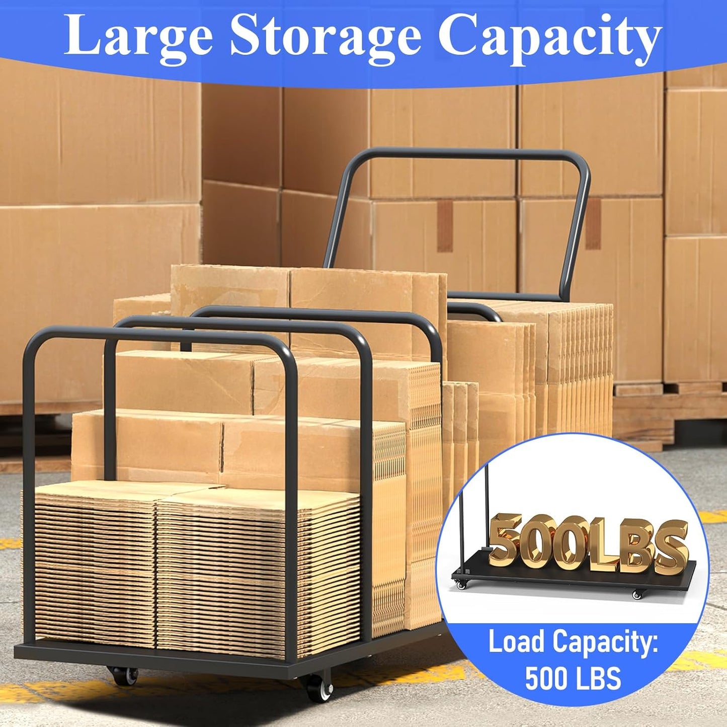 Carton Stand, Carton Storage Rack, Metal Cardboard Box Organizer with Wheels, Heavy Duty Carton Organizer Rack, Cardboard Carton Cart Stand for Home Warehouse (500LBS)