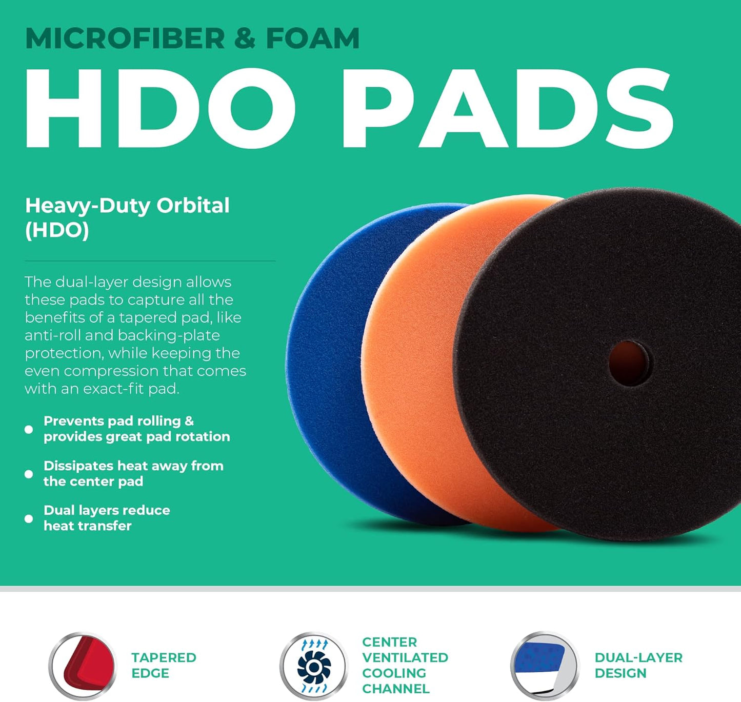 Lake Country 5.5" HDO Foam Polishing Pad Kit (3-Pack) – Premium Heavy Duty Orbital Pads with Tapered Edge – Dense Foam Pads for Car Polishing and Buffing