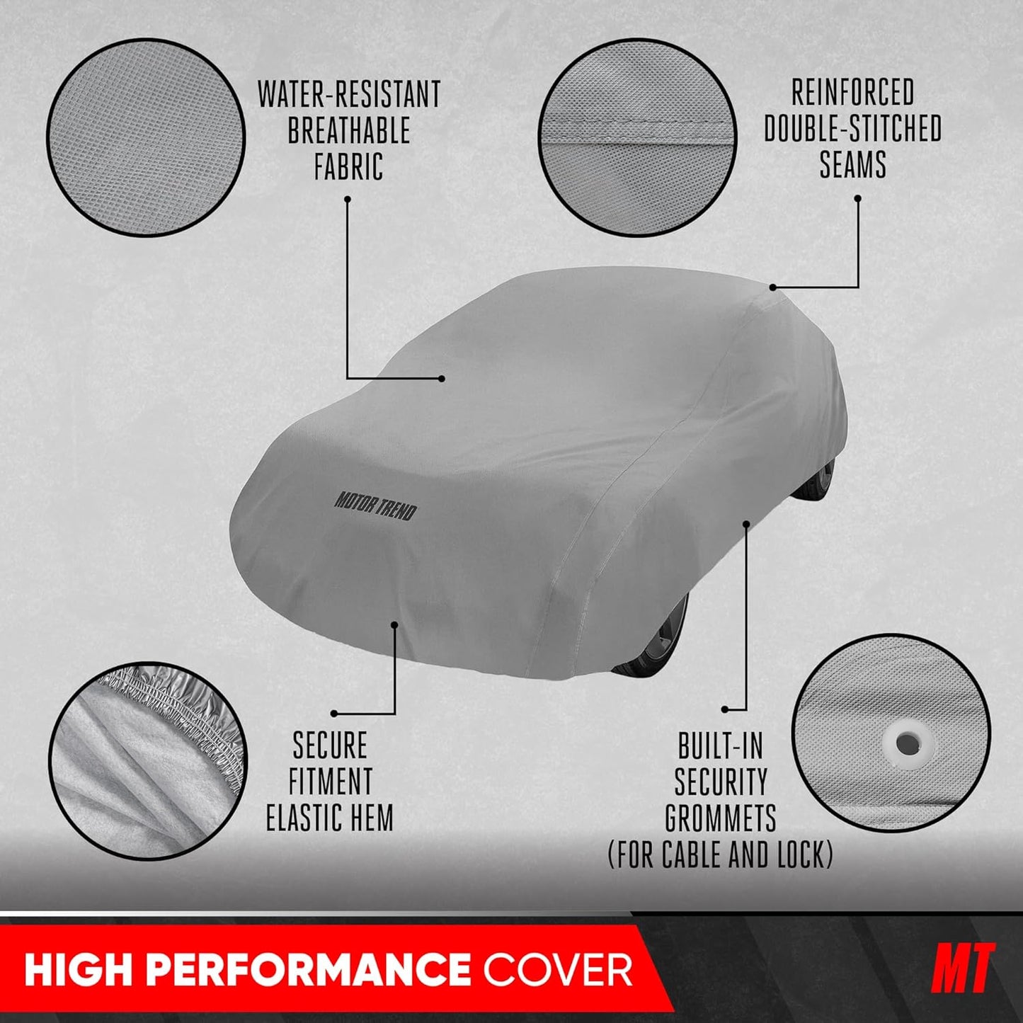 Motor Trend Breathable Lightweight Car Cover, Anti-Moisture Build-Up Water-Resistant Scratch-Resistant Travel-Friendly, Universal Fit for Cars SUVs Trucks Vans All-Weather Outdoor/Indoor, (XXL) 228" L