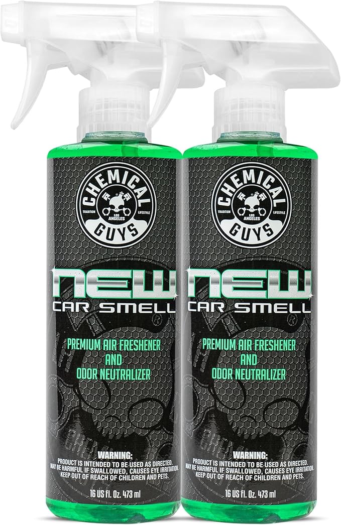 Chemical Guys AIR_101_1602 New Car Smell Premium Air Freshener and Odor Eliminator, Long-Lasting Scent, Great for Cars, Trucks, SUVs, RVs & More, 16 fl oz (2 Pack)