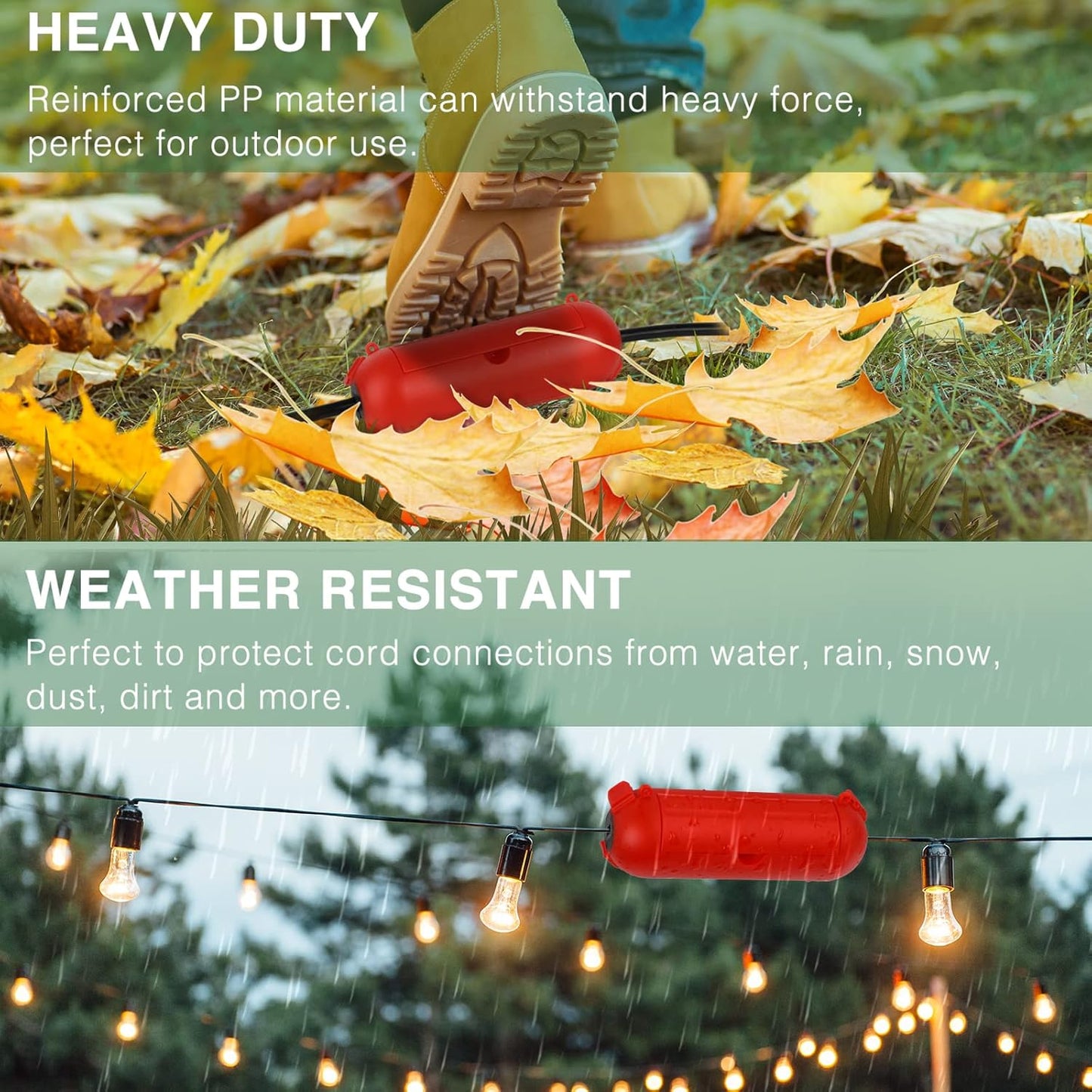 Flemoon [3 Pack] Outdoor Extension Cord Safety Cover with Waterproof Seal, Weatherproof Electrical Connection Box to Protect Outdoor Outlet, Plug, Socket, Christmas Holiday Decoration Light, Red