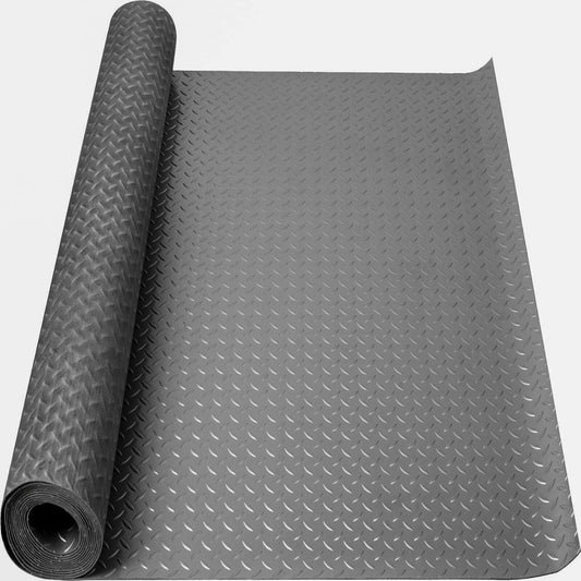 Boshen 5Ft x 7.5Ft Garage Floor Mat 2.5mm Thickened Rubber Flooring Roll 37.5sqft Diamond Plate PVC Rubber Trailer Mat Non-Slip Floor Protector Mat for Garage Warehouse Basement Trailer - Grey