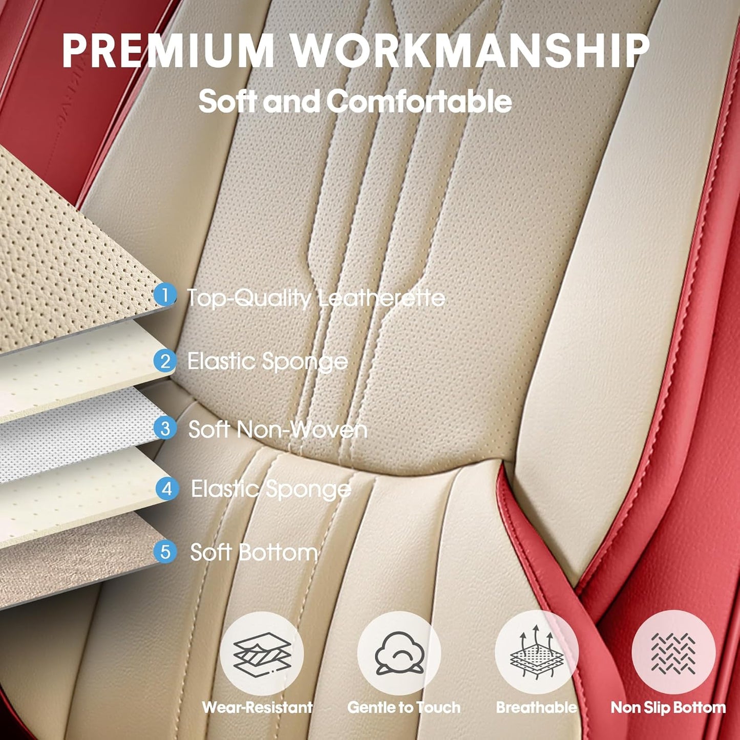 AOOG Front Seat Covers, Car Seat Covers Front Seats, Leather Seat Covers for Cars, Waterproof Seat Covers with Lumbar Support Universal Fit for Most Cars SUV Trucks(Front Pair, Red)