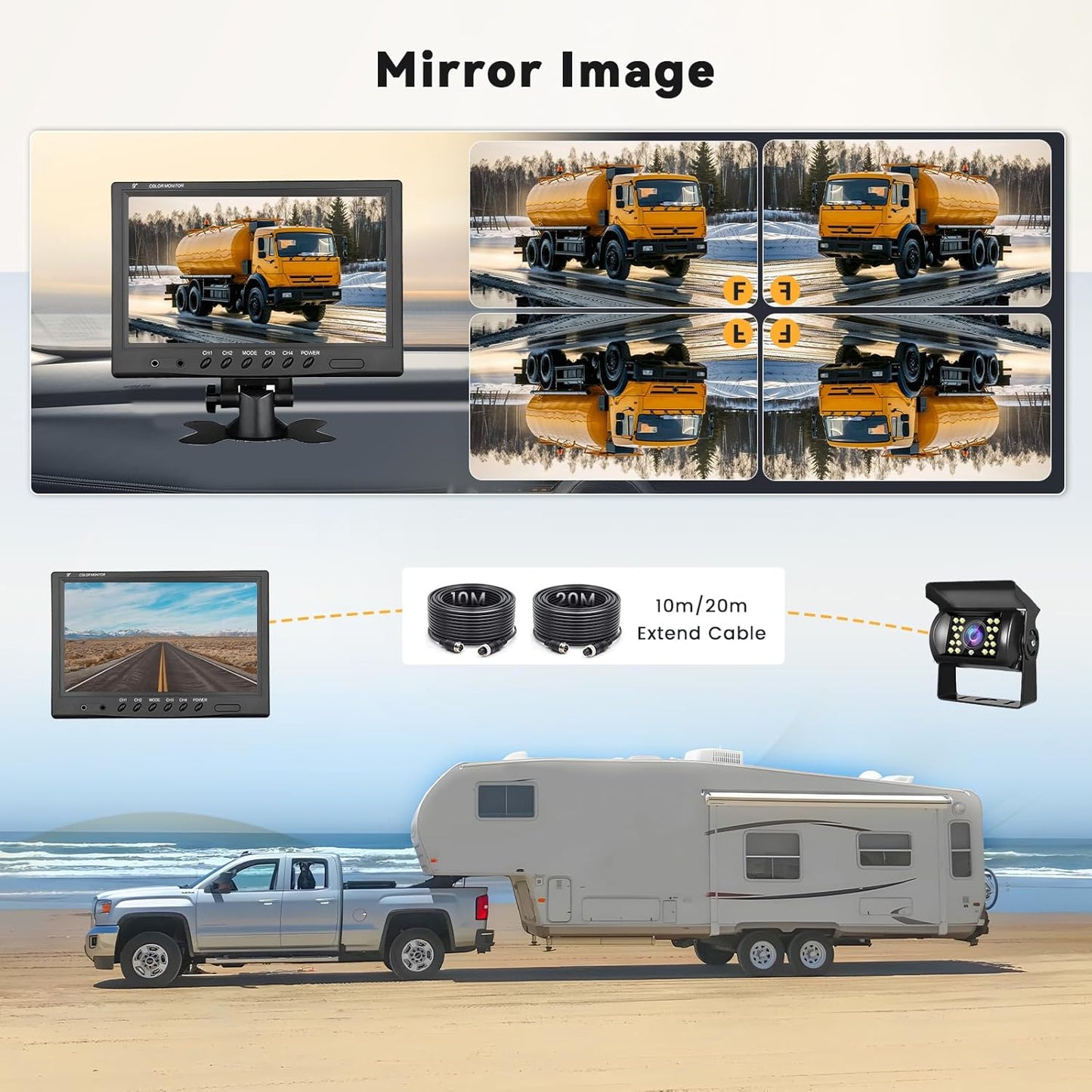 Hikity Backup Camera with Monitor Kit, 9‘’ Car Rear View Monitor with Waterproof 18 IR LED Night Vision Reverse Camera + 4 Pins Connector Cable Backup Camera System for RV Bus Trailer Truck