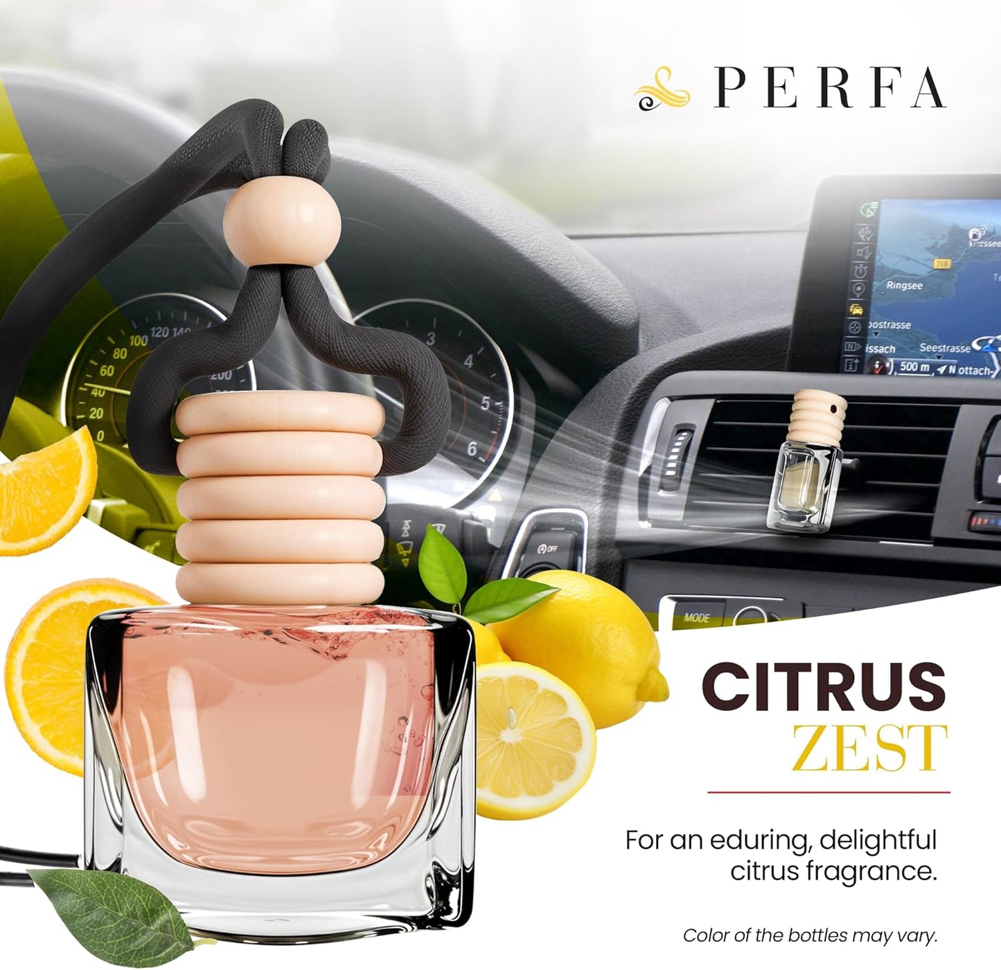 Car Air Fresheners - Citrus Zest Car Air Fresheners for Men | Pack of 2 Long Lasting Car Air Freshener | Odor Eliminator Car Perfume Diffuser with Essential Oils | Car Air Freshener Vent Clip by Perfa