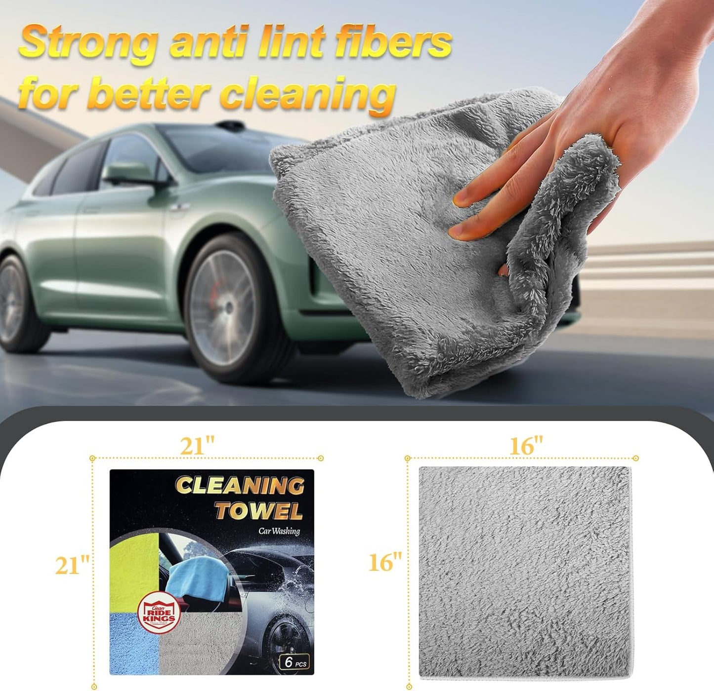 Coral Fleece Car Wash Cleaning Towel for Car,Absorbent, Lint-Free, Extra Soft,Reusable and Durable,Interior Coral Fleece Rags 16in x 16in-Grey 6 Packs