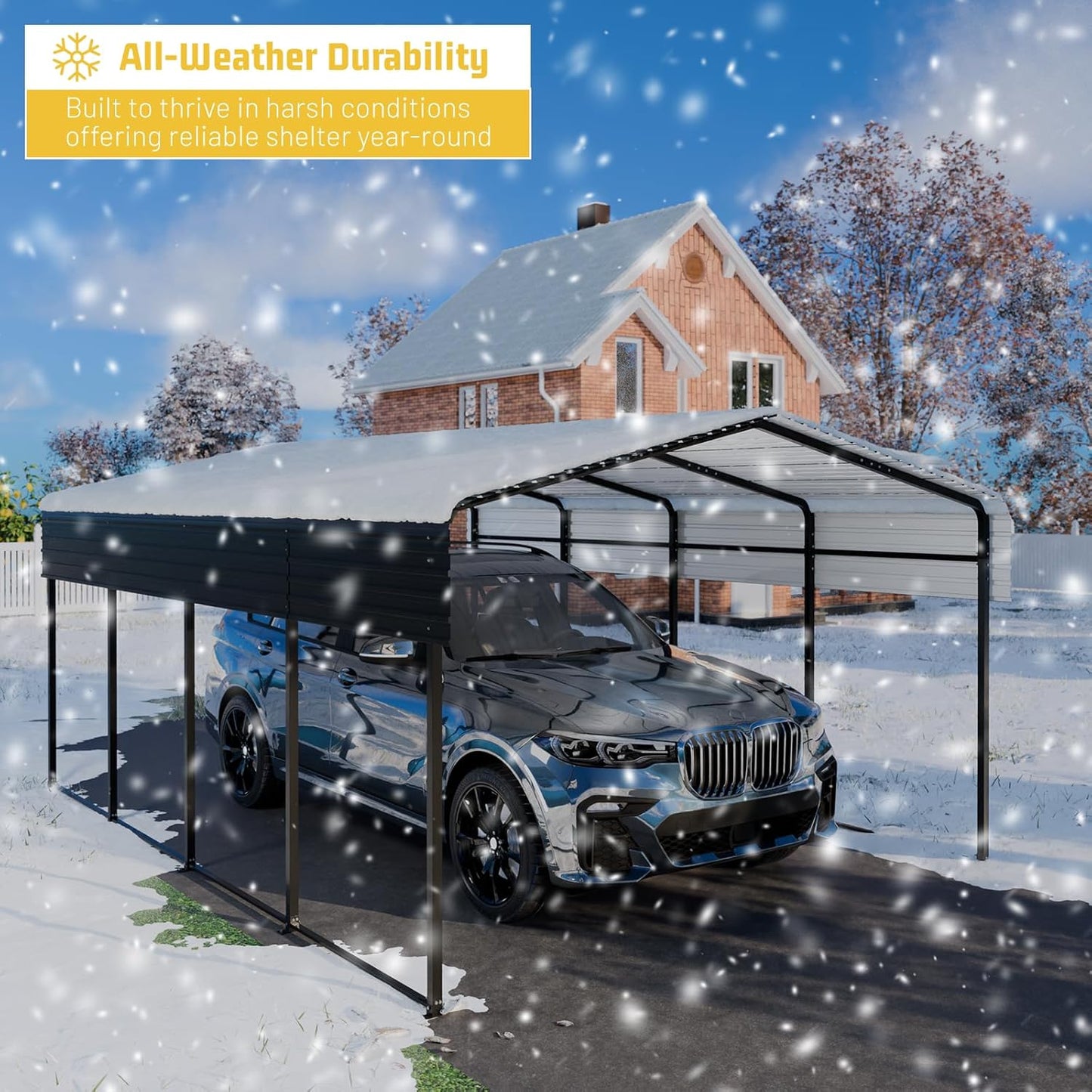 Metal Carport 10 * 15 FT with Enhanced Base Heavy Duty Garage with Galvanized Steel Roof Multi-Use Shelter Outdoor for Car, Pickup, Boat and Tractors