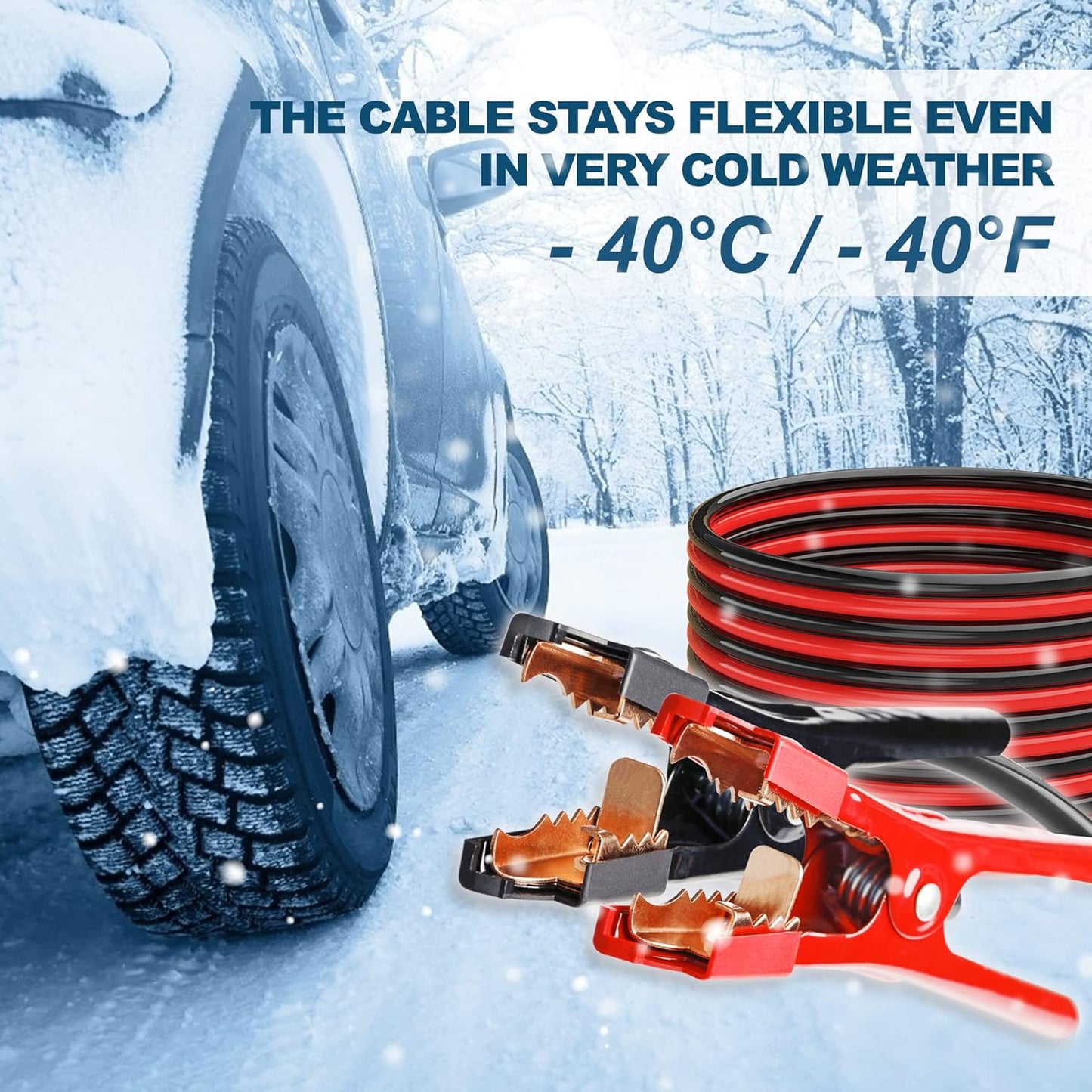Jumper Cables 4 Gauge 25 Feet Battery Jumper Cables for Car -40℉ to 140℉ - Heavy Duty Booster Cables with Carry Bag, Safety Gloves and Iron Brush (4AWG x 25FT)