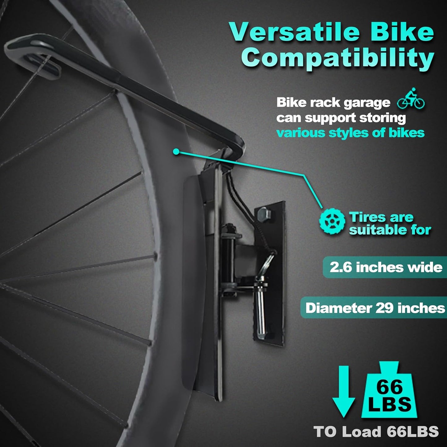 Swivel Bike Wall Mount- 4 Pack Garage Wall Mount Hangers, Space-Saving Swivel Design for Bikes, load capacity up to 66 lbs for garage or indoor storage and organization