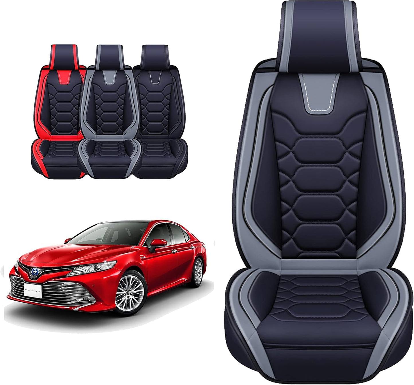 OASIS AUTO Custom Fit Seat Covers for 2012-2025 Toyota Camry, Waterproof Faux Leather Seat Protector Cushion Camry Car Accessories (Full Set, Gray)