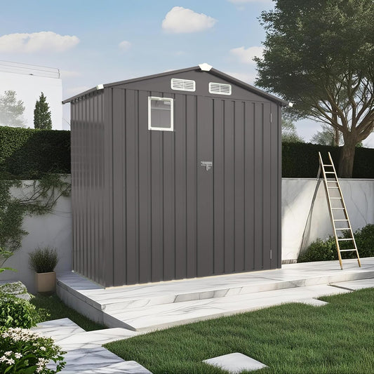 ARMSET 6x3.5 FT Metal Outdoor Storage Shed for Patio & Backyard - Waterproof Small Shed, Lockable Tool Shed with Clear Window, Galvanized Steel Garden Storage Cabinet for Tools and Bikes