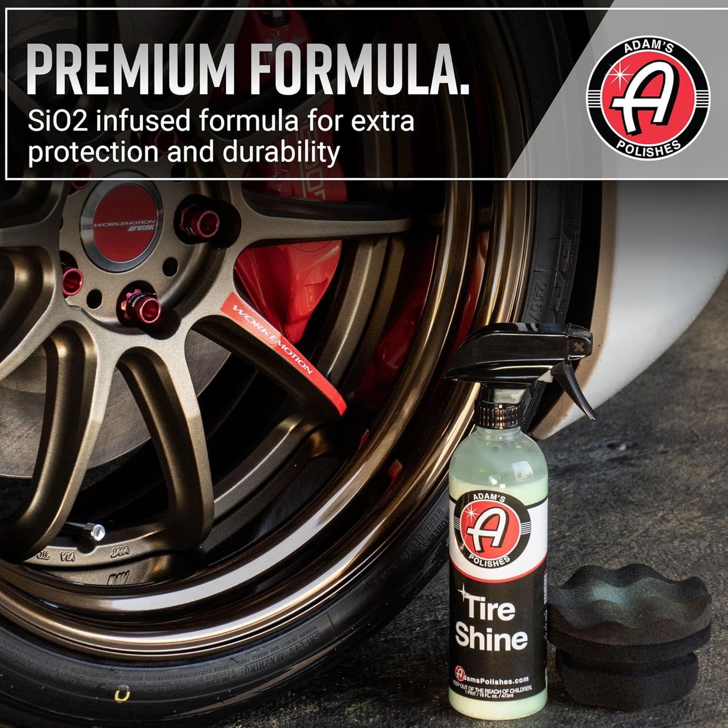 Adam's Polishes Tire Shine Combo - Spray Tire Dressing W/ SiO2 For Non Greasy Car Detailing | Use W/Tire Applicator After Tire Cleaner & Wheel Cleaner | Gives A Ceramic Coating Car Wax
