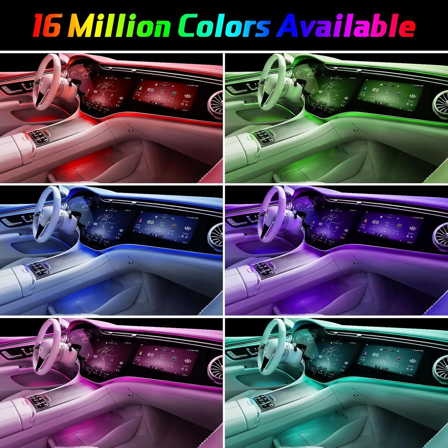 6 in 1 Car LED Strip Lights, RGB Car Interior Lights with 315 inches Fiber Optic, Remote and APP Control, 16 Million Colors Ambient Lighting Kits, Music Neon Light Accessories for Car Inside