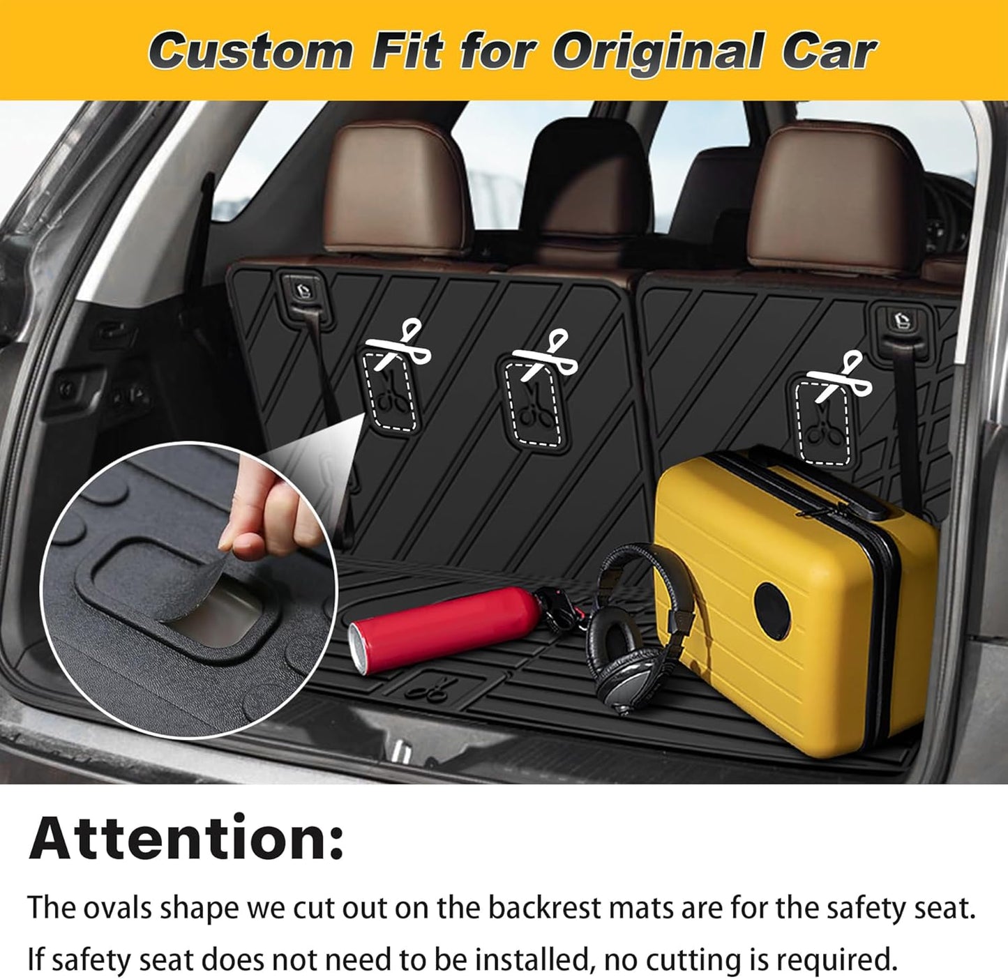 Original Cargo Mat Fit for Honda Pilot 2023-2025: Cargo Liner with Backrest Mat Behind 3rd Row Back Seat Protector - All Weather Protection Waterproof Trunk Mat with Back Seat Cover Pilot Accessories