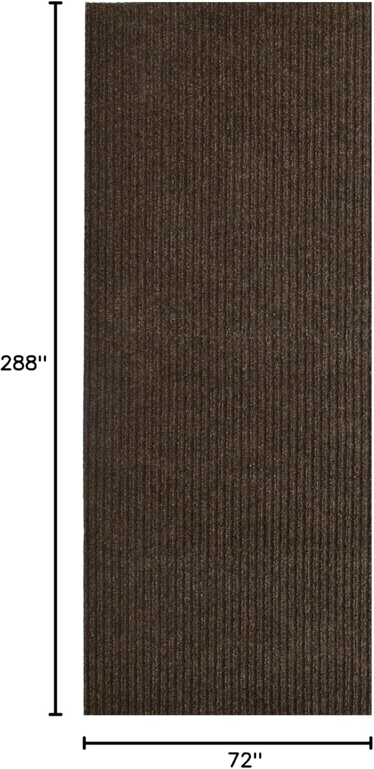 iCustomRug Spartan Weather Warrior Indoor/Outdoor Utility Ribbed Carpet Runner with Non-Slip Thermoplastic Rubber Backing, 6ft X 24ft in Brown