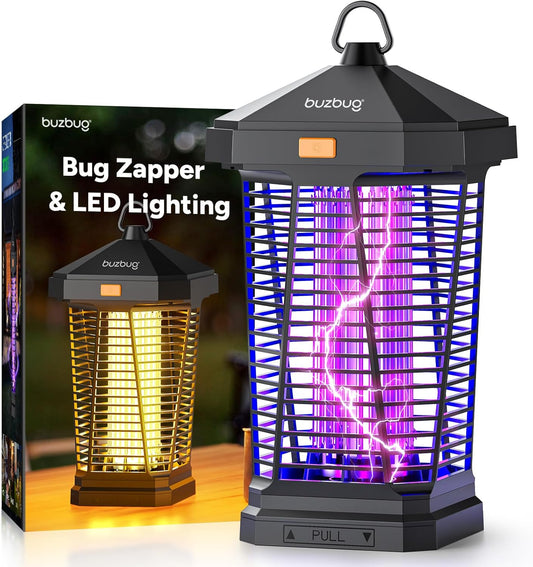 Buzbug LED Bug Zapper Outdoor and Lighting, 10 Years Lifespan, IPX4 Waterproof, 3800V High-Voltage, Fireproof Shell, 6.5ft Power Cord, Fruit Fly Mosquito Moth Gnat Wasp Zapper, Trap, Killer -MA20