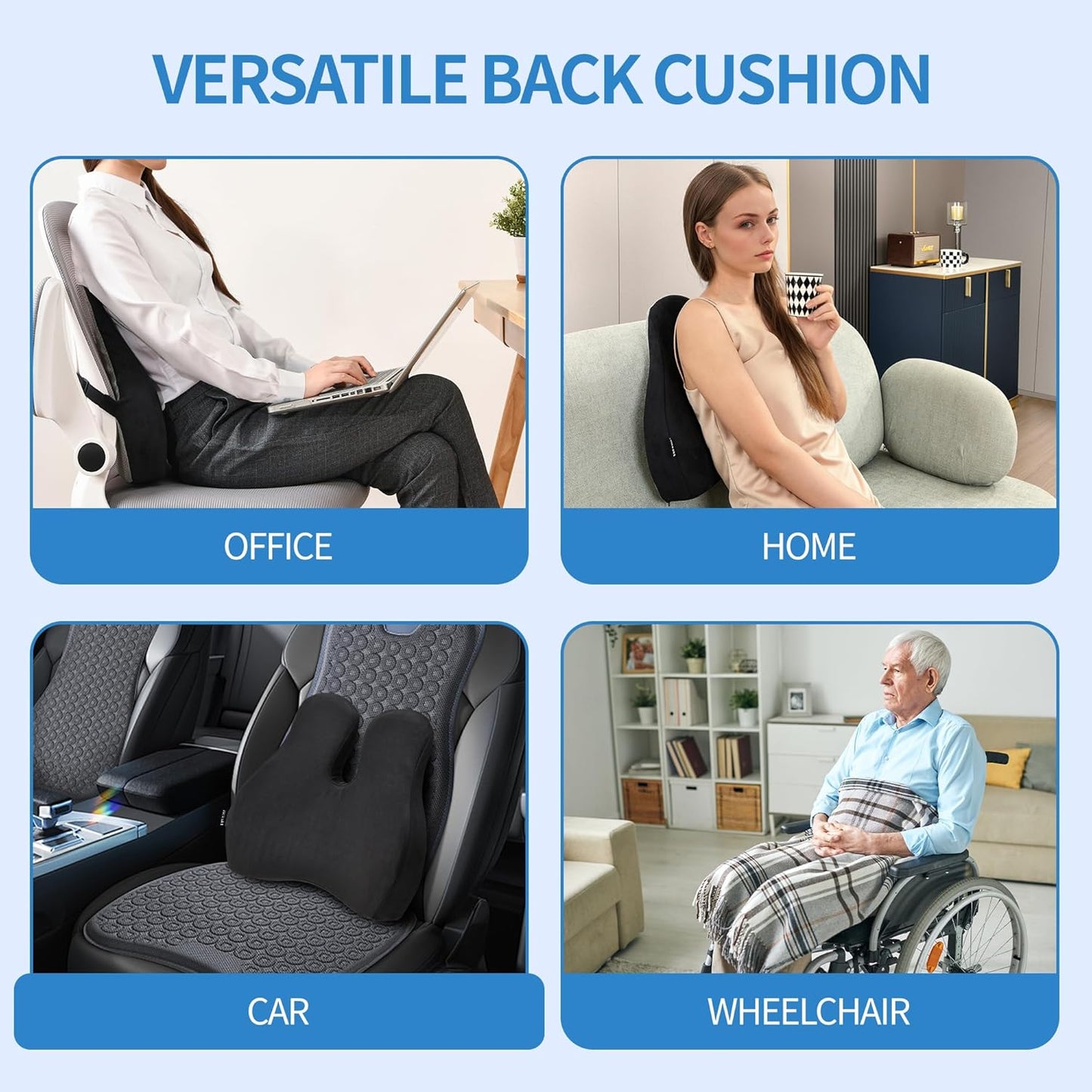 Lumbar Support Pillow for Office Chair and Car Seat - Memory Foam Back Cushion Improve Sitting Posture & Back Pain Relief, Lumbar Support Cushion with Adjustable Strap & Non-Slip
