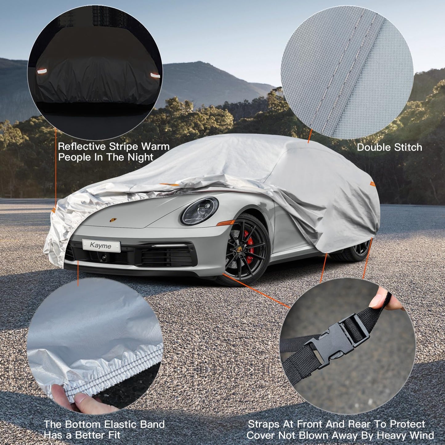 Kayme Car Cover Waterproof All Weather for Automobiles, Universal Fit for Sedan/Sports/Coupe Car Fit Mazda Miata MX5, Honda S2000.(up to 165 inch)