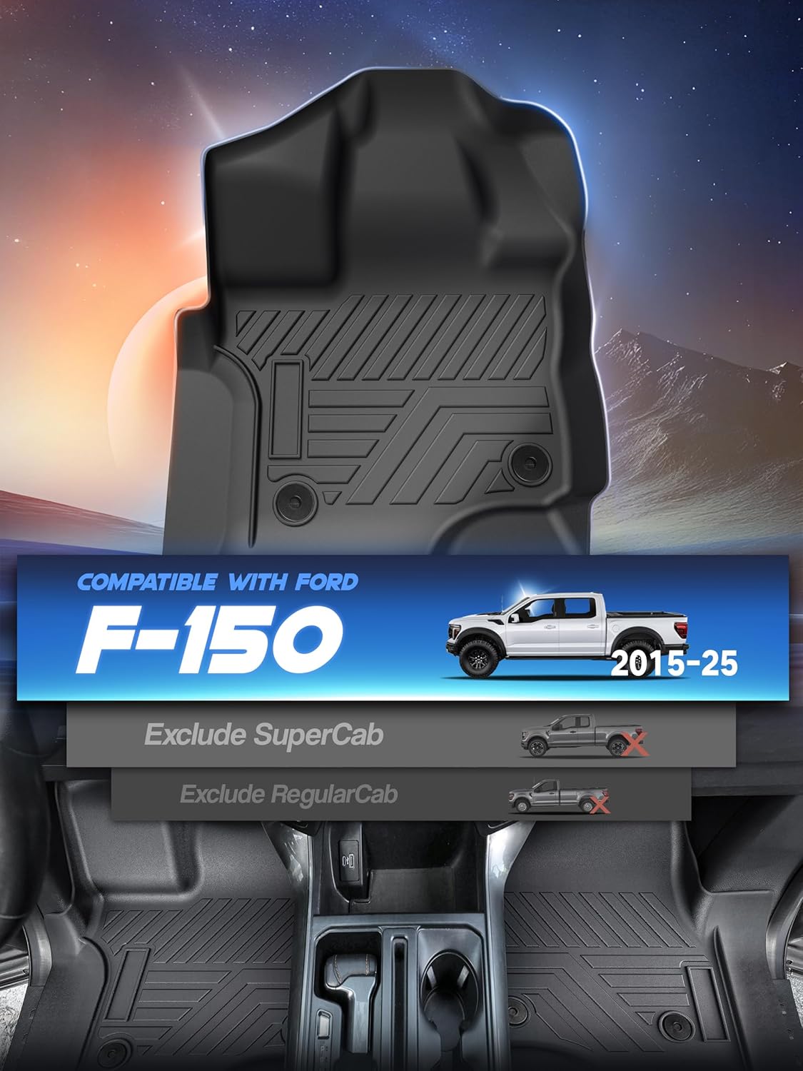 Car Floor Mats for Ford F-150 2015-2024 2025 | Lightning 22-24 SuperCrew (Rear w/o Fold Flat Storage),TPE All Weather Protection Floor Mats,Custom Fit Car Floor Liners Set,Heavy Duty Accessories