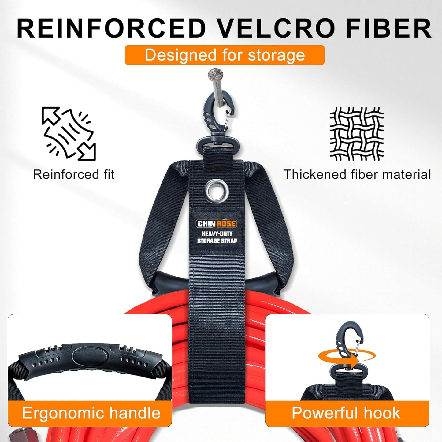 Extension Cord Holder Organizer 3 in 1 Multifunction, 4 PCS Heavy Duty Storage Straps with Carrying Handle and Grommet Fit Extension Cords, Cables, Ropes, Garden Water Hoses Carrying and Hanging