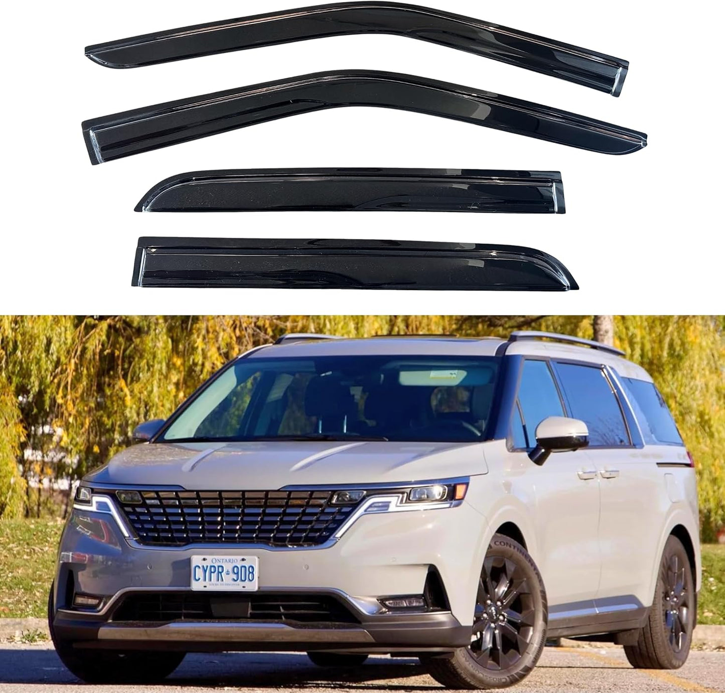 KPY Window Visor Compatible with Kia Carnival 2022-2024, 4PC Rain Guard Side Window Vent Deflectors Tape-On Mugen Style, 2022 2023 2024