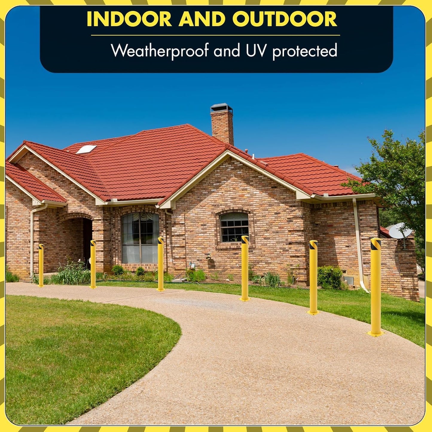 6 Pack Safety Bollard Post, 48 Inch Height 4.5 Inch Diameter Yellow Pipe Safety Steel Bollards with Anchor Bolts and Wrench, Steel Bollards for Road Warning Construction Traffic Control