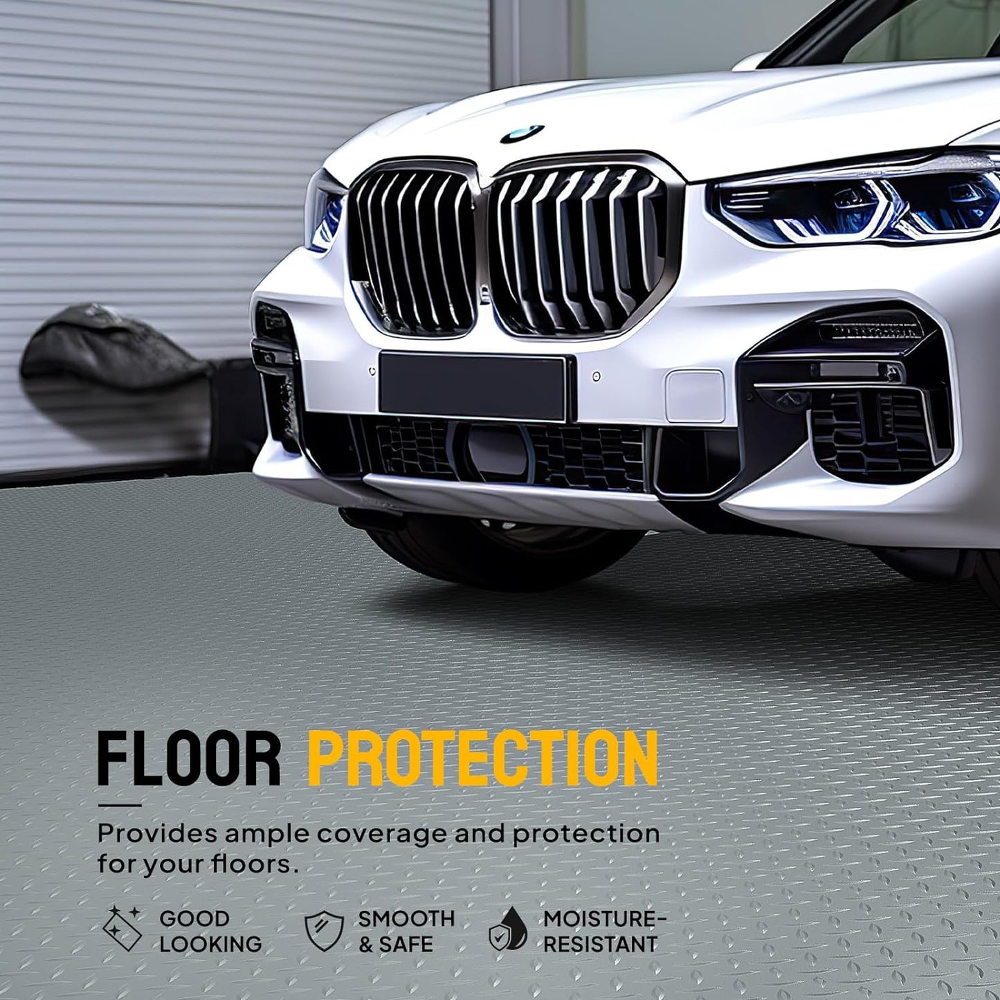 TUFFIOM 7.5 x 20 FT Garage Floor Mat, Thickened Diamond Plate PVC Garage Mats Flooring Roll for Under Car, Garage Parking Mats for Floor Large SUVs, MPV, Pickup Truck