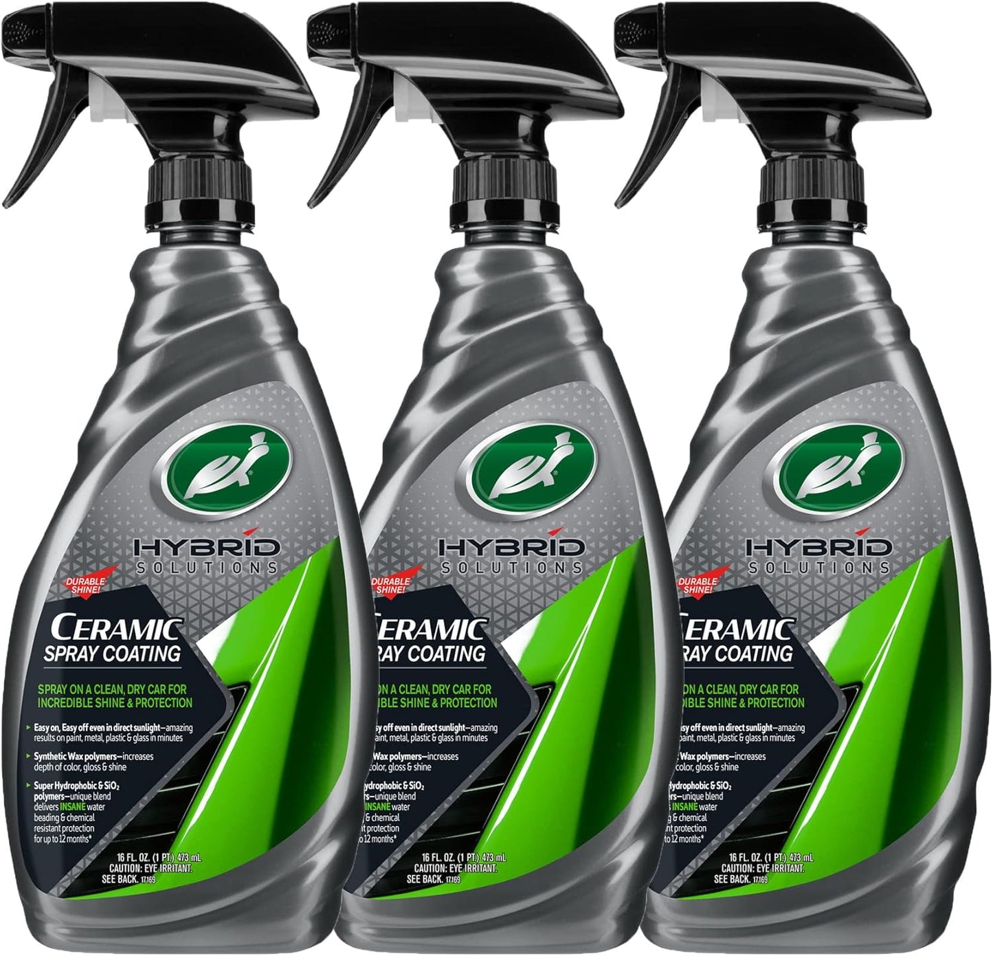 Turtle Wax 53883 Hybrid Solutions Ceramic Spray Coating, Incredible Shine and Protection for Car Paint, Extreme Water Beading, Safe for Cars, Trucks, Motorcycles, RV's and More, 16 oz. (Pack of 3)