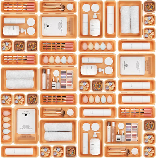 A-LUGEI【𝟰𝟲𝗣𝗖𝗦 & 5 Size】Tool Box Organizer Tray Divider Set,【Orange】Desk Drawer Organizer, Garage Organization and Storage Toolbox Accessories Rolling Tool Chest Cart Cabinet WorkBench Small Part