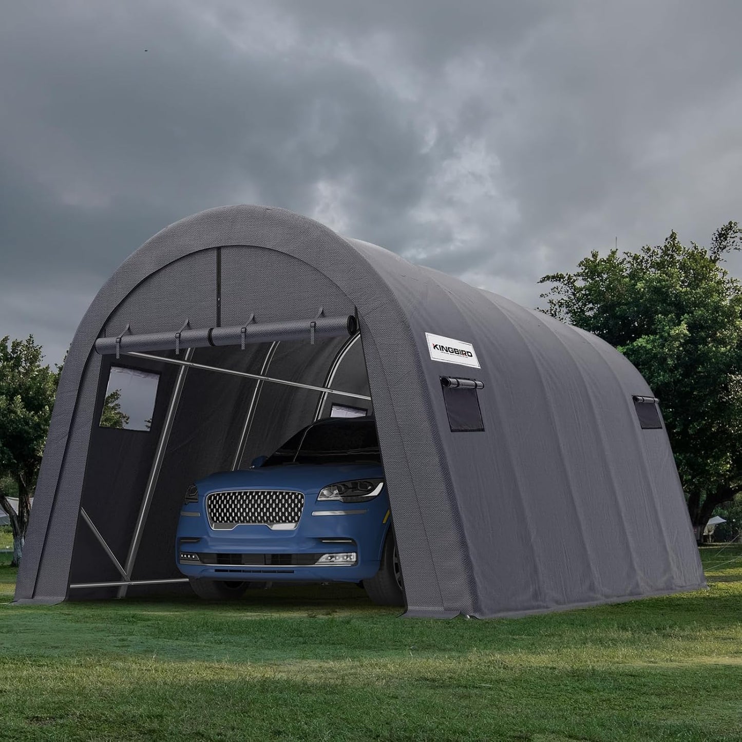 KING BIRD 12' x 20' Oval Pipe Heavy Duty Carport with Roll-up Ventilated Windows for SUV, Full-Size Truck and Boat, Round Style Anti-Snow Car Canopy Outdoor Boat Shelter with Reinforced Ground Bars