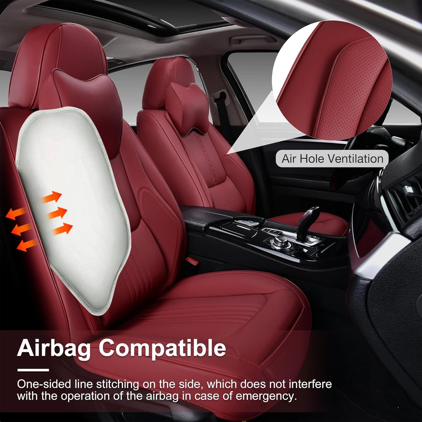 Front Seat Covers, 2 Pieces Universal Seat Covers for Cars, Waterproof Leather Auto Seat Protectors with Head Pillow, Car Seat Cushions Fit for Most Sedans SUV Pick-up Truck, Wine Red