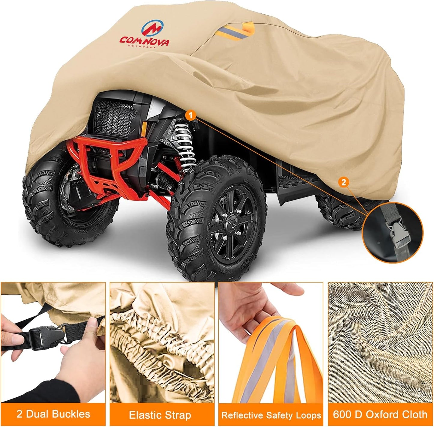 Comnova ATV Cover for 4 Wheelers - 88 Inch ATV Covers 600D Waterproof Heavy Duty, Outdoor Four Wheeler Quad Cover All Weather Large for Polaris, Kawasaki, Arctic Cat, Honda, Yamaha and More