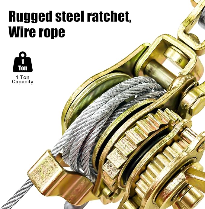 Come Along Winch Heavy Duty 2-Ton (2-Pack) with 6.56ft Steel Cable & 2 Hooks - Dual Gear Power Puller Tool for Automotive Hoisting, Construction Lifting, and Vehicle Recovery