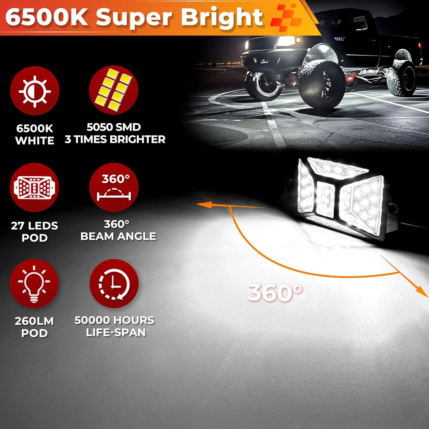 30 Pods Pure White LED Rock Lights Kit with Switch Wiring Harness,6500K 810 LEDs Bright Rock Lights for Trucks,Waterproof Underglow Light for Car Jeep Off Road ATV UTV SUV