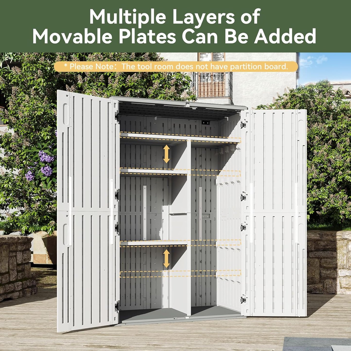 Aoxun Outdoor Storage Shed, 64 Cu.Ft Vertical Storage Sheds Outdoor with Floor, Outdoor Waterproof Storage Cabinet for Garage Storage, Pool Storage, Bike Shed, Garden Shed (White)