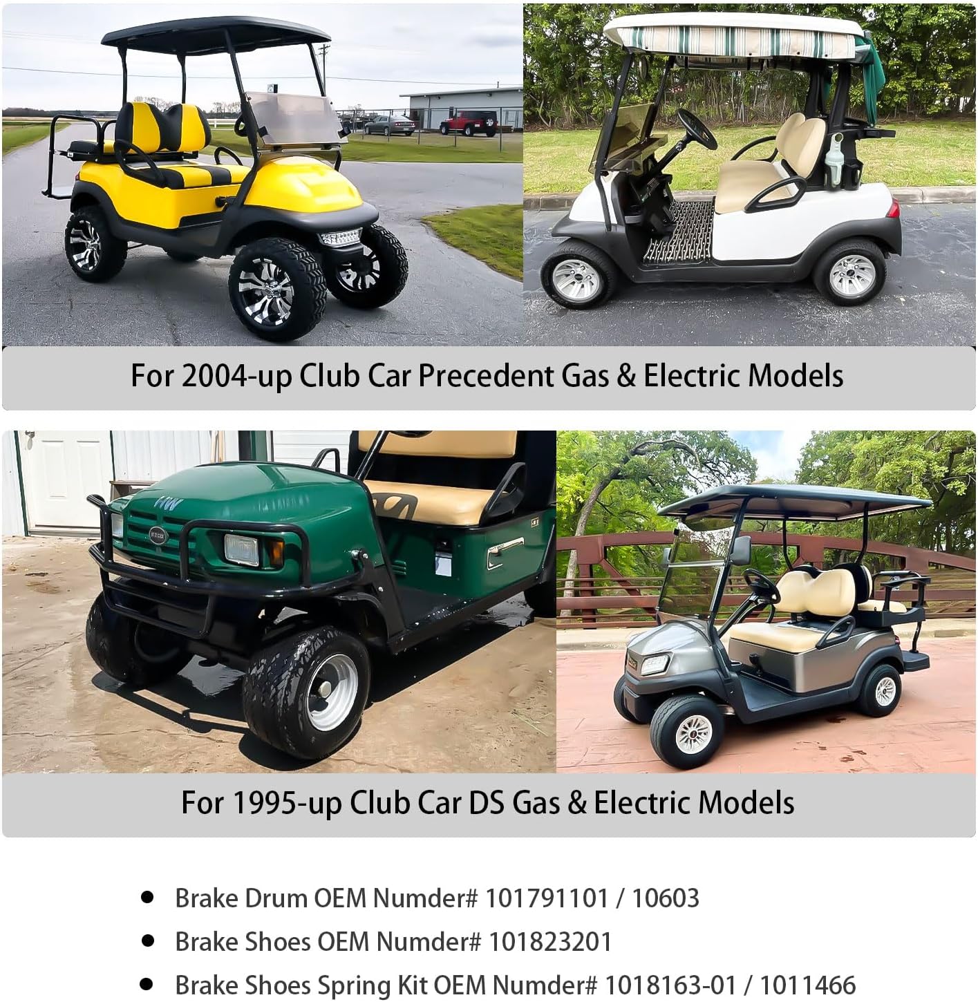 Golf Cart Brake Drums Kit with Brake Shoes & Springs for Club Car, 18 PCS Rear Brake Repair Kit Compatible with 1995-up DS 2004-up Precedent Gas & Electric