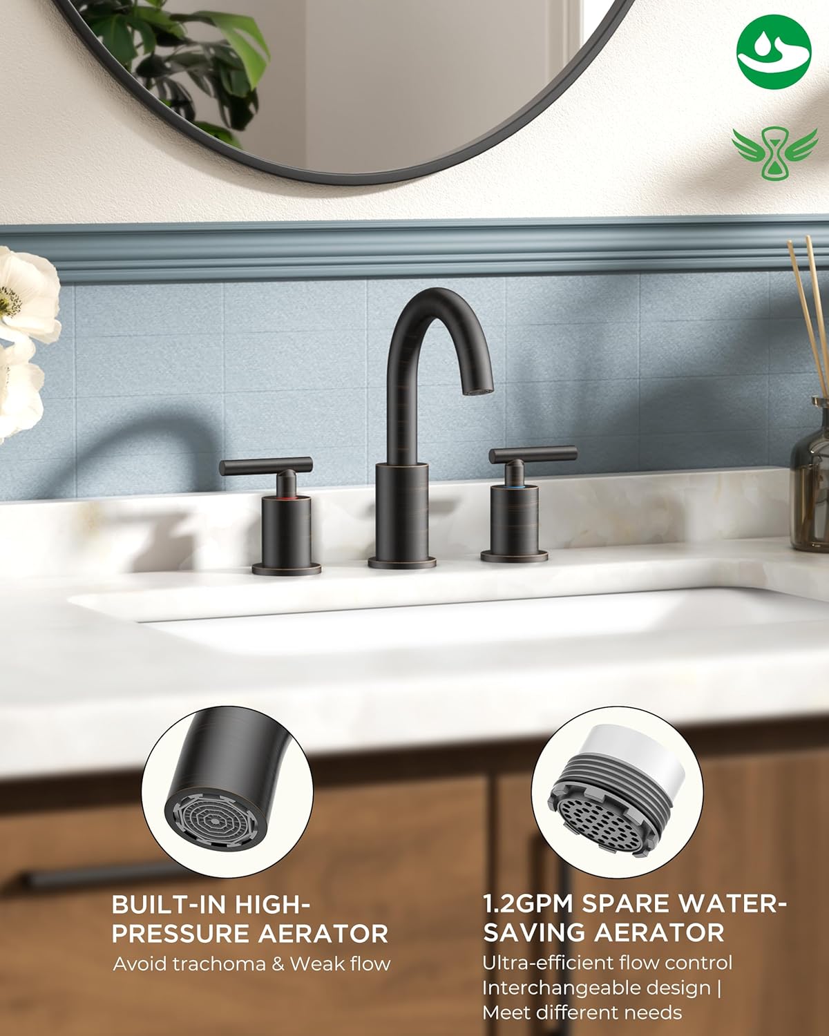 FORIOUS Oil Rubbed Bronze Bathroom Faucet 3 Hole, 8 Inch Widespread Bathroom Sink Faucet Bronze with Pop Up Drain, 3 Piece Vanity Faucet ORB with 24" CUPC Supply Hoses, 6" to 10" Sink Restroom Remodel