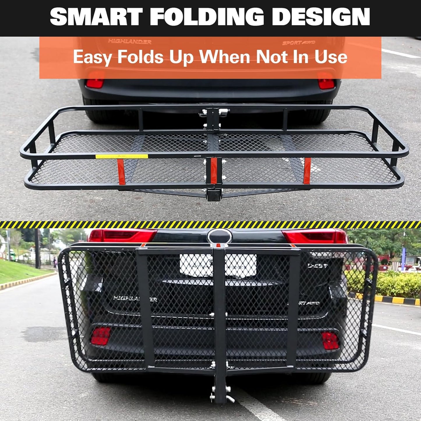 WEIZE Folding Hitch Mount Cargo Carrier 60" x 20" x 6", 500 lbs Capacity Hitch Cargo Rack with Waterproof Bag, Hitch Stabilizer,Net and Straps for SUV Pickup Camping Traveling