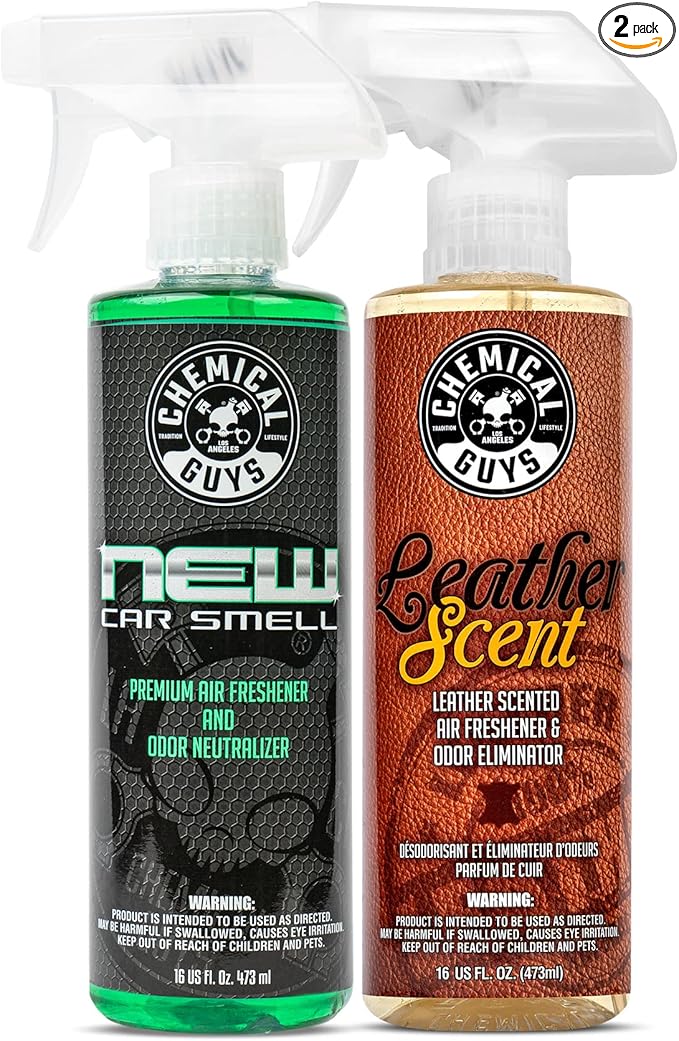 Chemical Guys AIR_300 New Car Scent and Leather Scent Combo Pack, Great for Cars, Trucks, SUVs, RVs & More, 16 fl oz (2 Items)