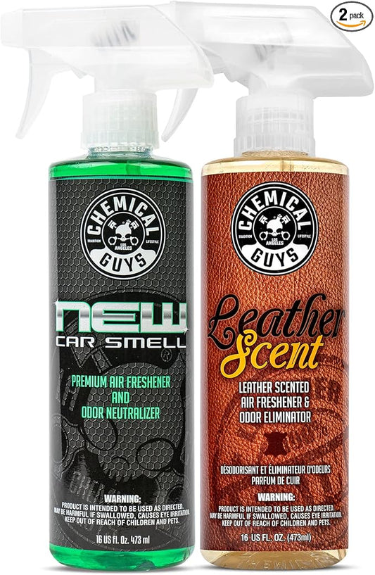 Chemical Guys AIR_300 New Car Scent and Leather Scent Combo Pack, Great for Cars, Trucks, SUVs, RVs & More, 16 fl oz (2 Items)