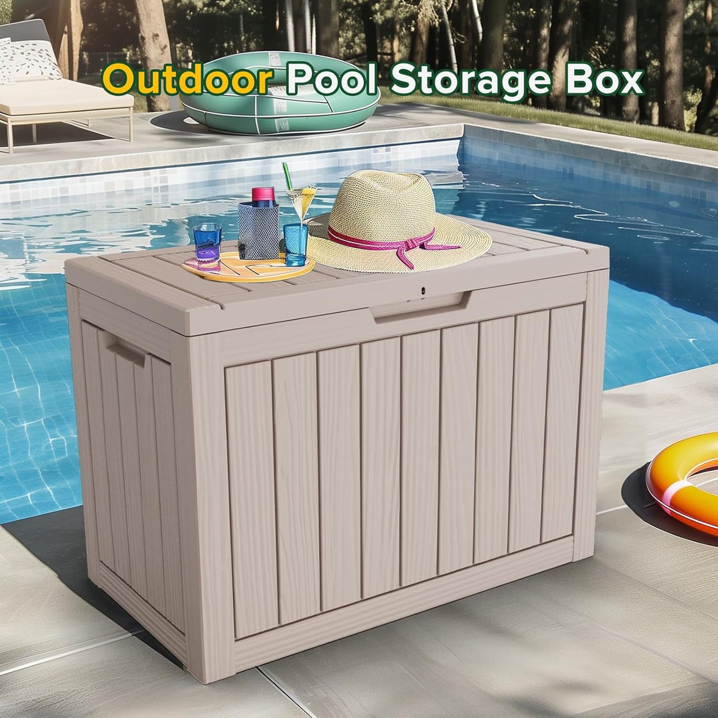 45 Gallon Lockable Resin Deck Box, Waterproof & UV-Resistant Outdoor Storage Box for Outdoor Cushion Storage, Garden Tools & Pool Accessories Storage, Gray