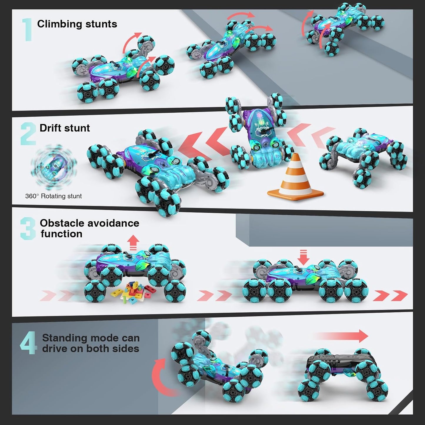 8WD Gesture Sensing RC Stunt Car, Boys Toys with Spray & Light, Hand Controlled RC Car Toys Gift for Kids Boys Age 8-12