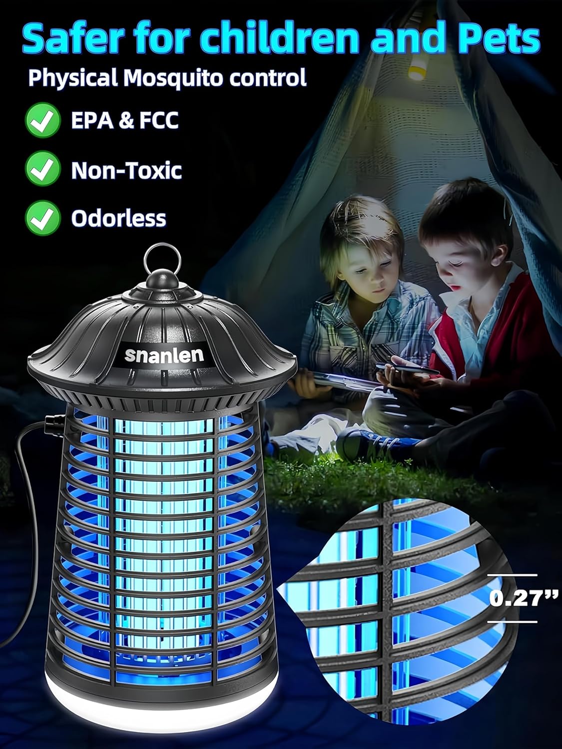 Bug Zapper Outdoor Indoor, 4200V Electric Mosquito Zapper Outdoor with LED Light, Electric Fly Zapper, Fly Traps, ABS Plastic, Plug in Mosquito Killer for Patio, Yard, Garden, Home