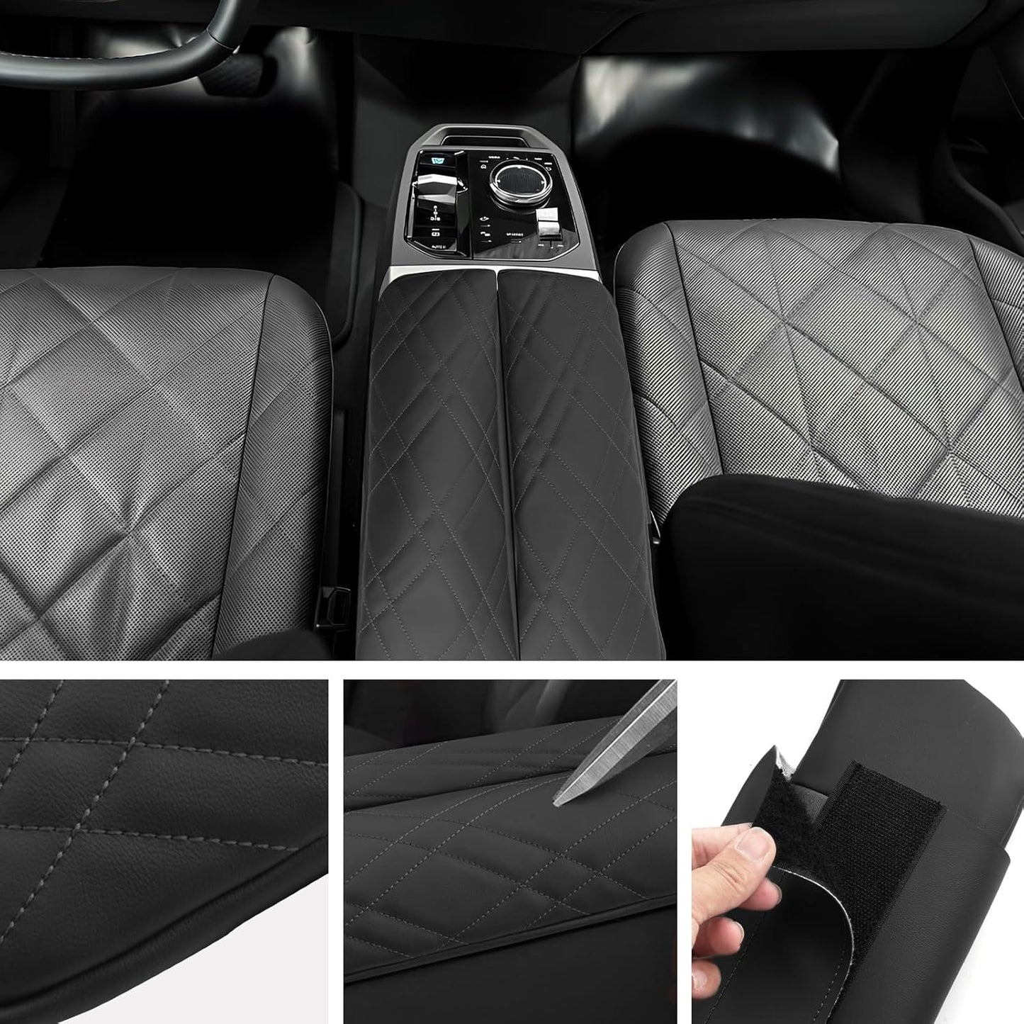 SXCY for 2022-2024 2025 BMW iX Armrest Cover [Add Pad] 2024 2025 iX Center Console Cover for 2024 2025 BMW iX Console Cover Pad 2022-2024 2025 iX Accessory (Black)