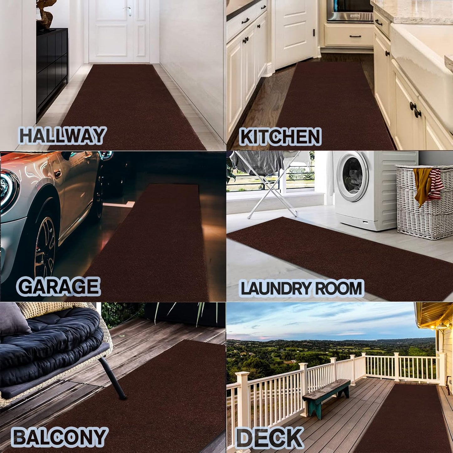 Custom Size Backed Non-Slip Area Rugs Runner, Easy Clean, Waterproof Runner Rugs for Hallway Entryway, Kitchen, Laundry, 4FT x 53FT, Brown