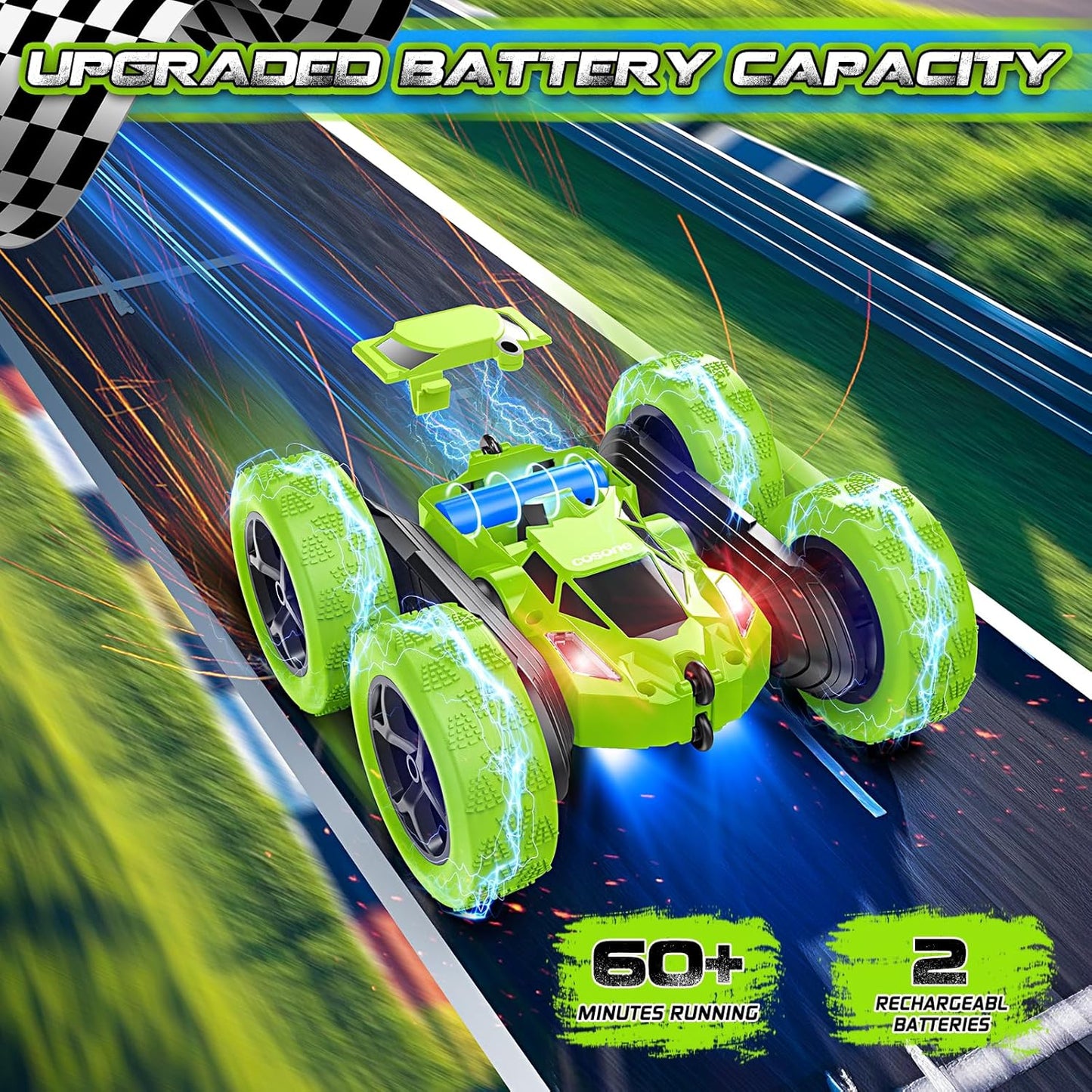 Remote Control Car - RC Car Toys for Boys - 4WD 2.4Ghz Double Sided 360° Rotating RC Cars, Birthday Gifts for Kids Age 6 7 8-12 for Boys and Girls- Green