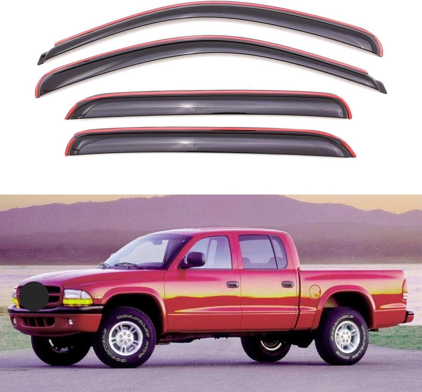 KPY Window Visor Compatible with Dodge Dakota Crew Cab 2000-2004, 4PC Rain Guard Side Window Vent Deflectors in-Channel Style, 2000 2001 2002 2003 2004