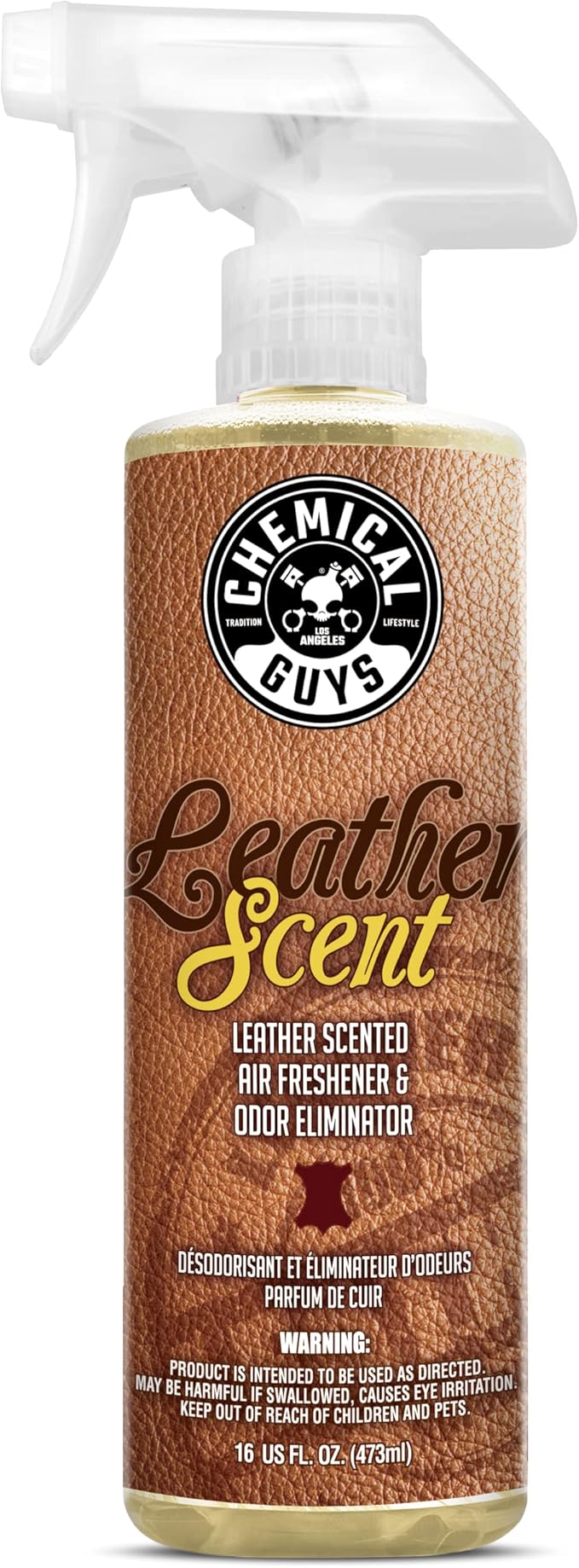 Chemical Guys Leather Scent Premium Air Freshener & Odor Eliminator – Car Air Freshener Leather Scent– Eliminates Odors and Refreshes Cars, Trucks, SUVs and RVs, 16 oz